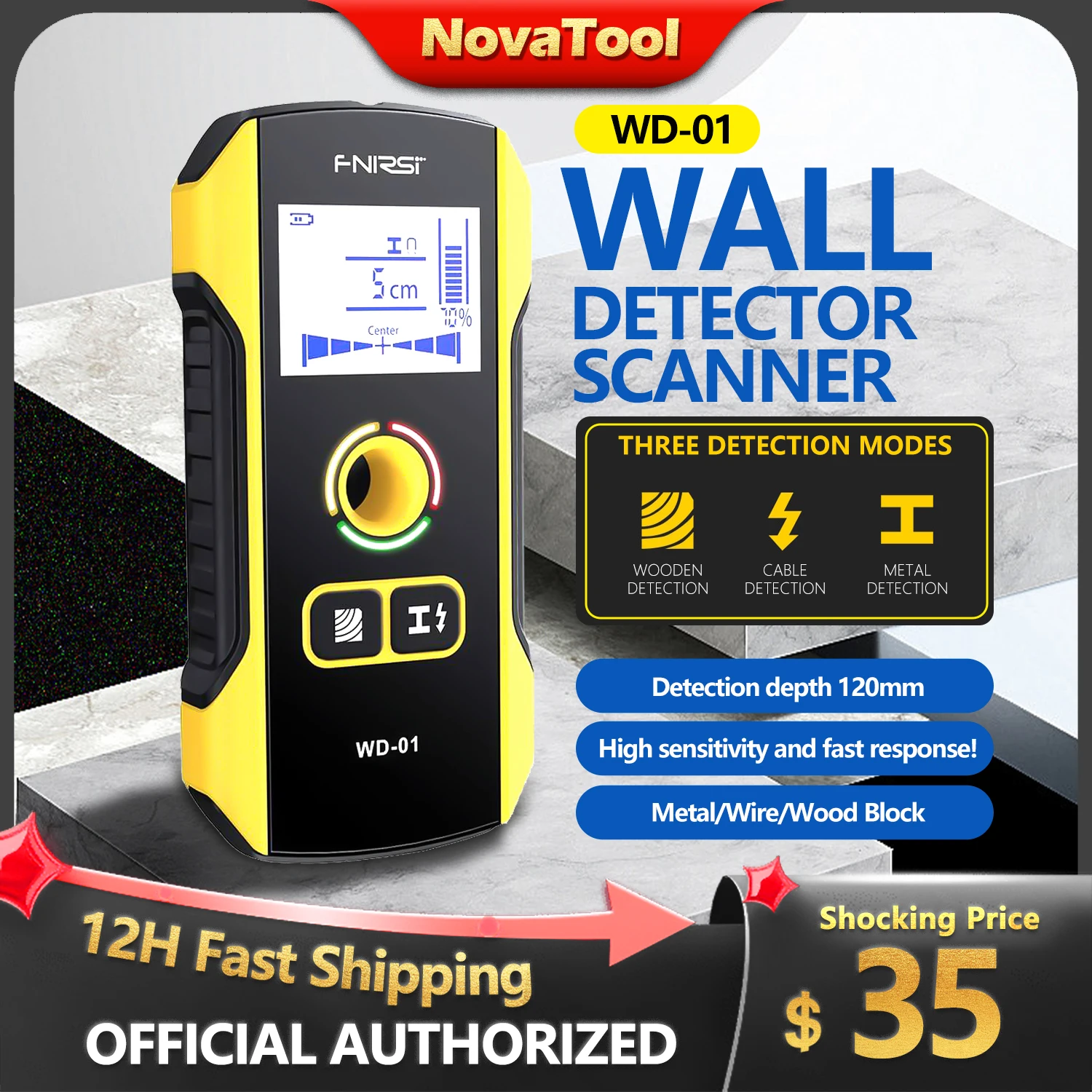FNIRSI WD-01 Metal Detector Wall Scanner With Newly Designed Positioning Hole For AC Live Cable Wires Wood Stud Find