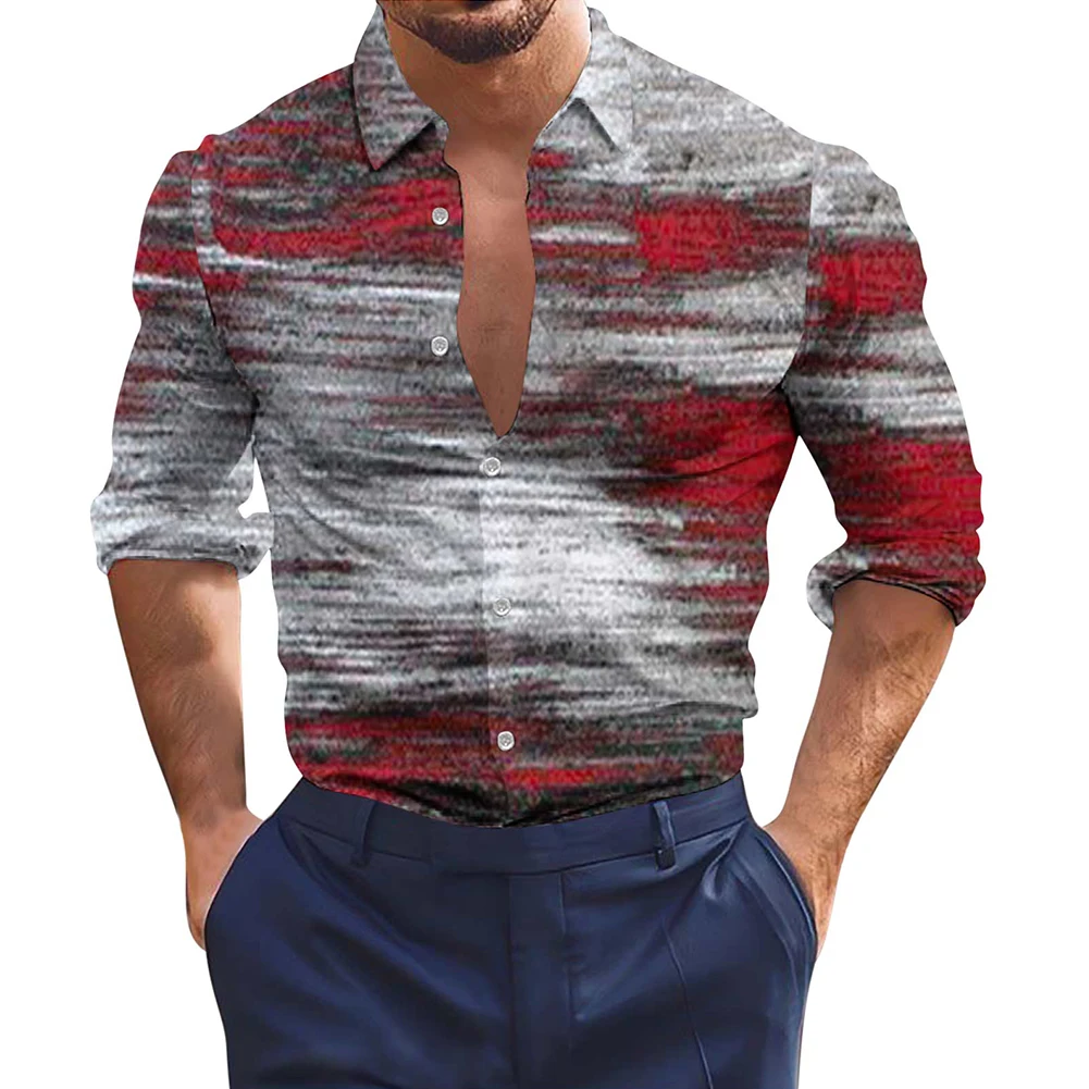 

Top Shirt Fitness Long Sleeve Mens Muscle Party Printed T-Shirt Button Down Casual Collared Dress Up Party Casual