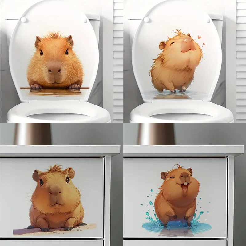 Cute Kawaii Capybaras Toilet Lid Stickers, Apply for Wall, Door, Cabinet, Window, Car Decoration, Vinyl Animal Decals