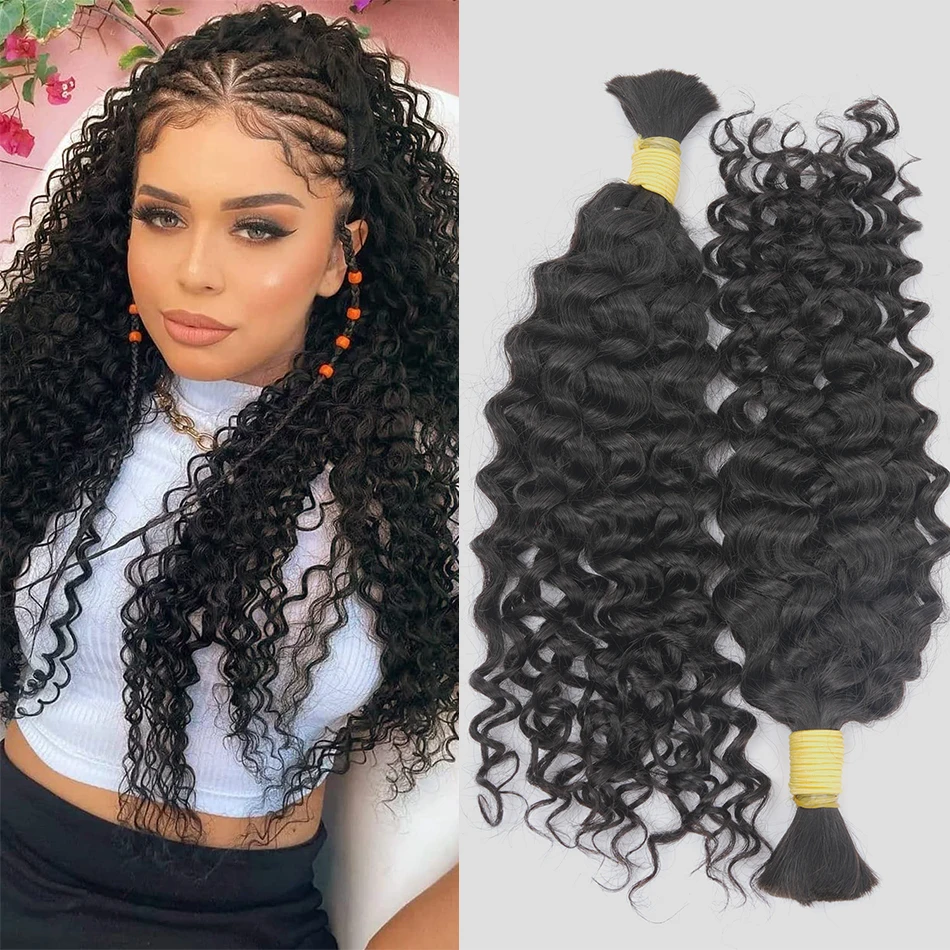 Human Bulk Hair For Braiding No Weft Natural Remy Hair Bundles Deep Wave Water Wave Curly Bulk Extensions 14-28Inch 100G