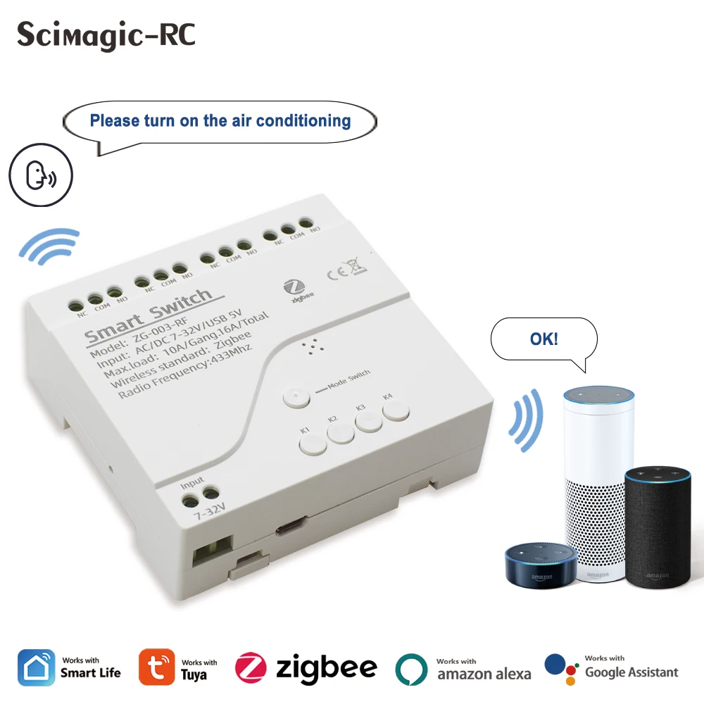 Zigbee 3.0 Módulo Inteligente sem Fio Interruptor Wifi Tuya Vida Inteligente 7250v Receptor Rf433.92 Mhz Relé 16a Alexa Casa do Google Tuya Vida Inteligente 4ch - Image 2