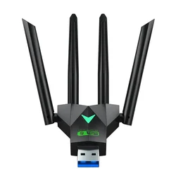 High - Speed Dual Band USB WiFi Adapter with 4 Antennas and USB 3.0 (Black)