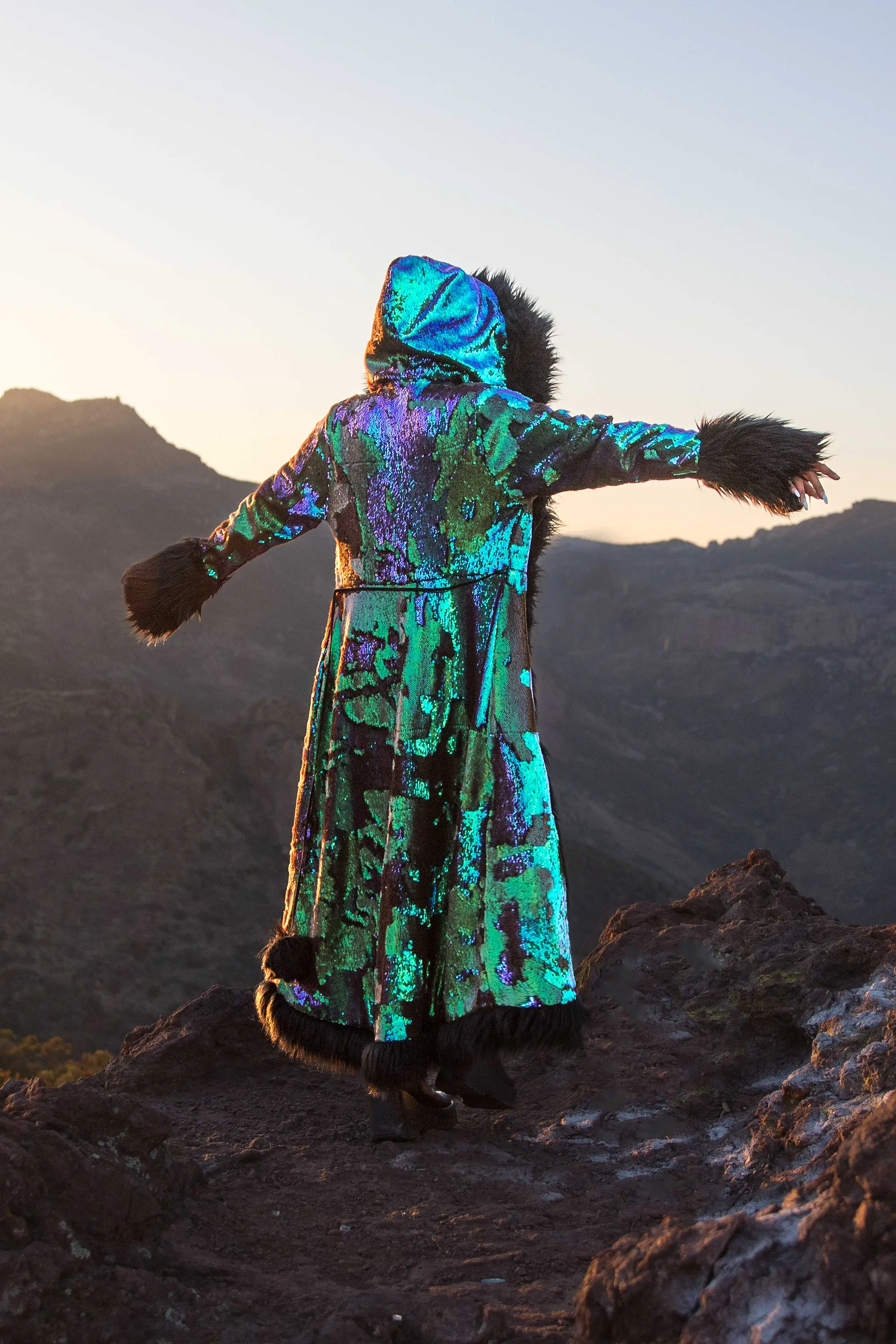 Faux Fur Sequin Patchwork Coat 2