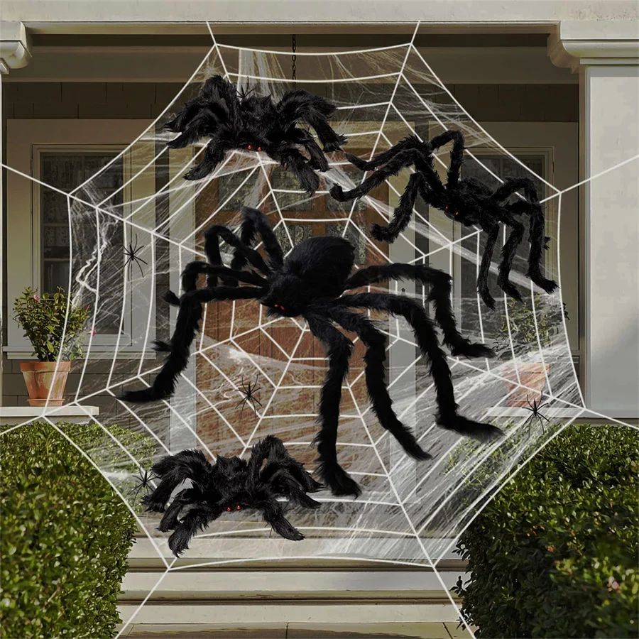 30/90/150 cm Halloween schwarze gruselige Riesenspinne Riesiges Spinnennetz Halloween Dekor Home Bar Spukhaus Requisite Urlaub Outdoor Dekor