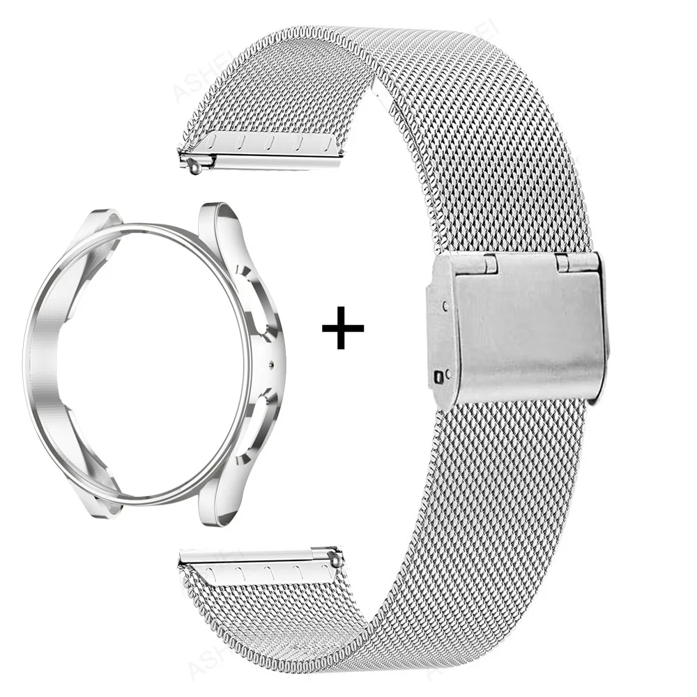 Premium Stainless Steel Watch Strap & Protective Case with Screen Protector for Samsung Galaxy Watches