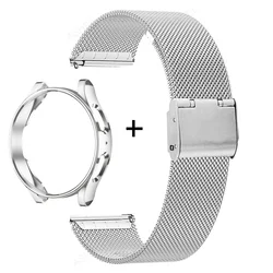 Premium Stainless Steel Watch Strap & Protective Case with Screen Protector for Samsung Galaxy Watches (Silver)