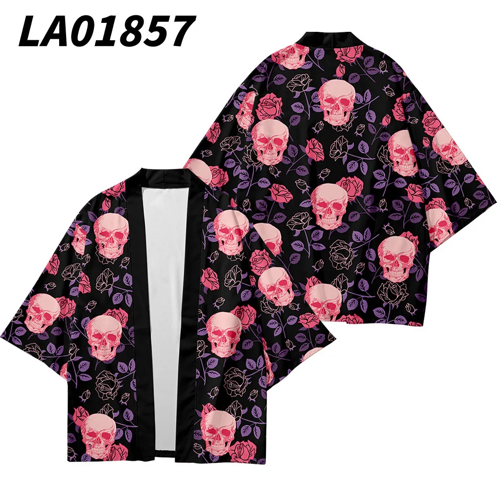 Plus Size 5XL Skull Rose Fashion Beach Japanese Kimono Kimetsu No Yaiba Robe Cardigan Men Shirts Yukata Haori Women's Clothing