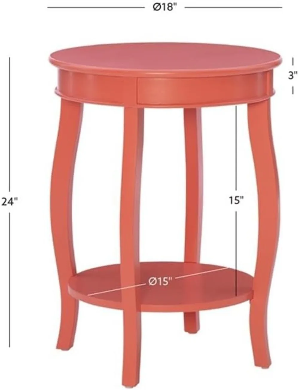 Coral Orange Wood Accent End Table with Storage, 24 Inch Height for Living Room Decor