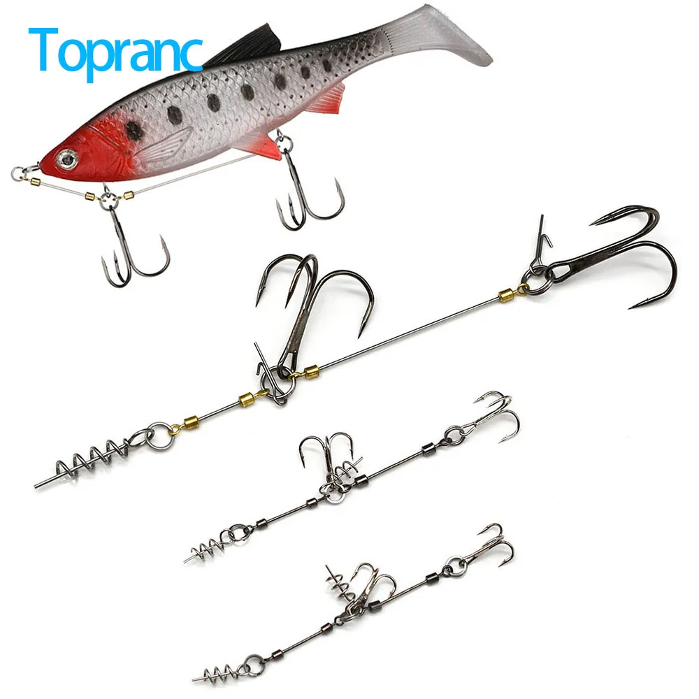 Rig stinger Topranc 3 tailles avec hameçons doubles et connecteur liège pour pêche du brochet