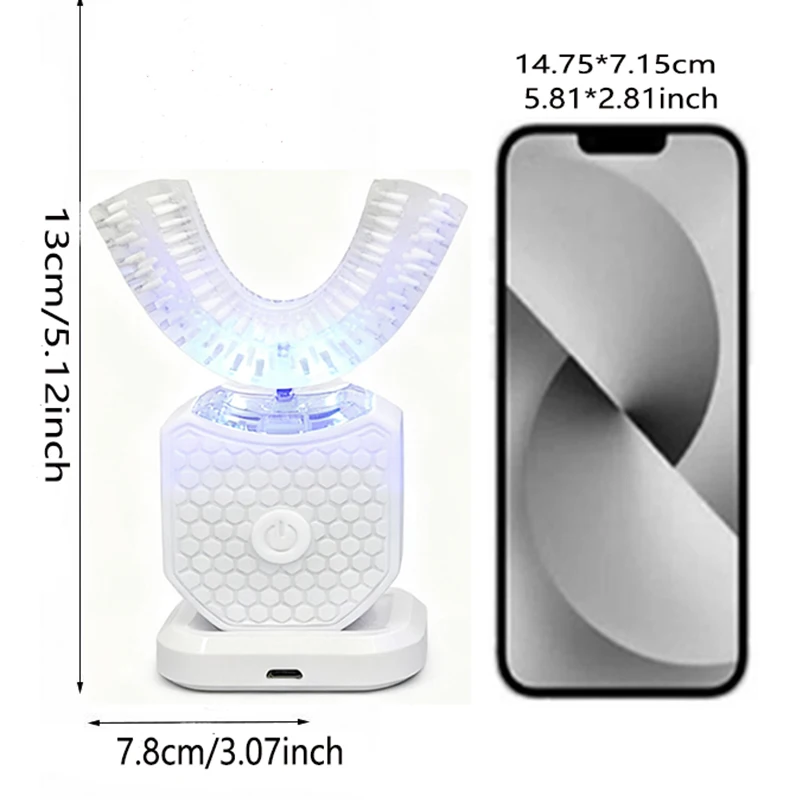 치아 미백 램프, U자형 초음파 무선 전동 칫솔, 360 °   게으른 성인용 실리콘 칫솔 세트