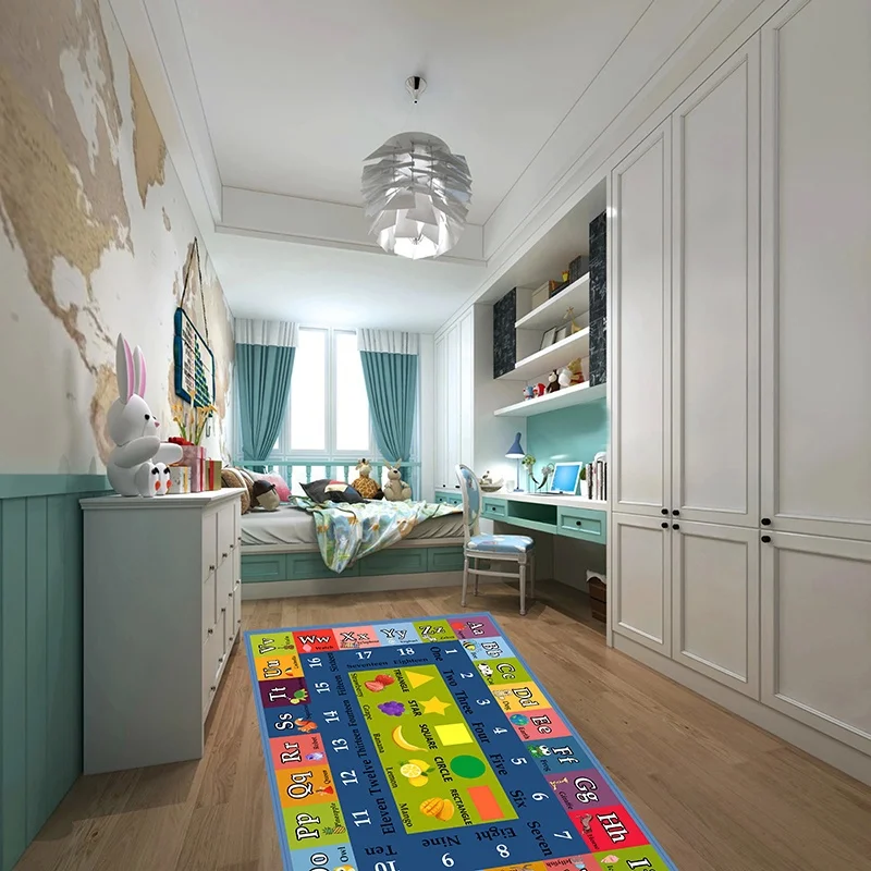 Alphabet Numbers and Shapes Educational Area Rug Anti-slip Backing Rectangle Baby Crawling Mat  Kids Room Playroom Carpet 5