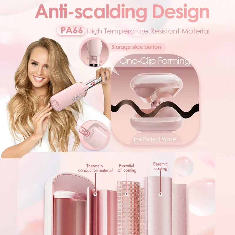 NOVUS 32MM Wavy Hair Curlers French Egg Roll Head Waver Styler 6000w negative ion Fast Heating 60 Min Auto off Curling Iron