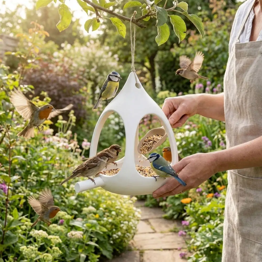 Casetta per Uccelli in Plastica Resistente all'Acqua e alla Pioggia, Stazione di Alimentazione Antivento, Contenitore per Cibo per Uccelli per Amanti della Fauna Selvatica - immagine 3