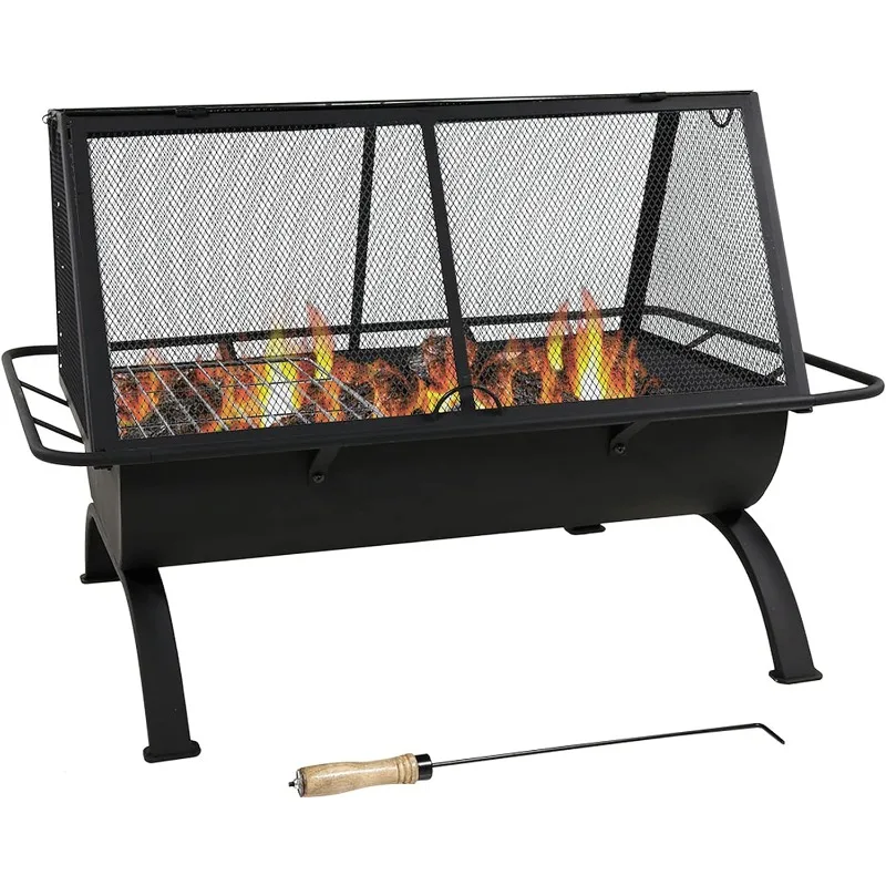 

Sunnydaze 36-Inch Northland Outdoor Rectangular Fire Pit with Cooking Grill, Poker, and Spark Screen - Black Finish