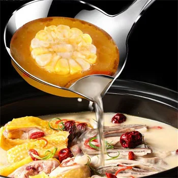 Mestoli separatori di grasso per zuppa in acciaio inossidabile, cucchiaio per schiumarola, colino per zuppa per cucina con isolamento termico antiscottatura 1