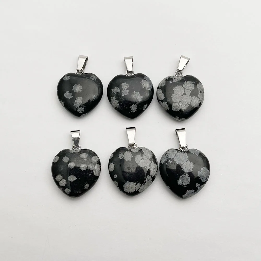 fashion good quality new heart Snowflake Obsidian natural stone Pendant necklace making Jewelry charm pendulum 12pc diy gift 3