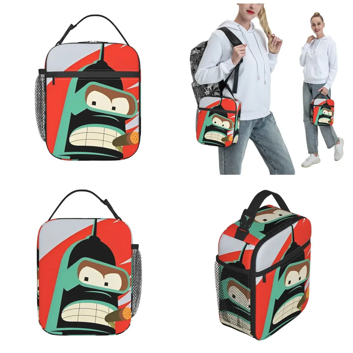 Futurama Bender Art Thermal Insulated Lunch Bag for Travel Portable Food Bag Container Thermal Cooler Food Box