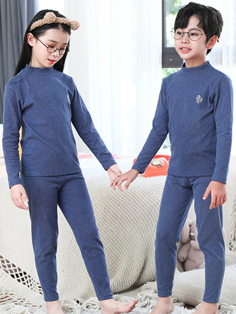 Kids Pajama Suit Autumn Cotton Thermal Underwear Tops + Pants 2-Piece Set Boys Sleepwear Cartoon Girls Winter Home Clothing 3-14 Y children clothes children underwear suits
