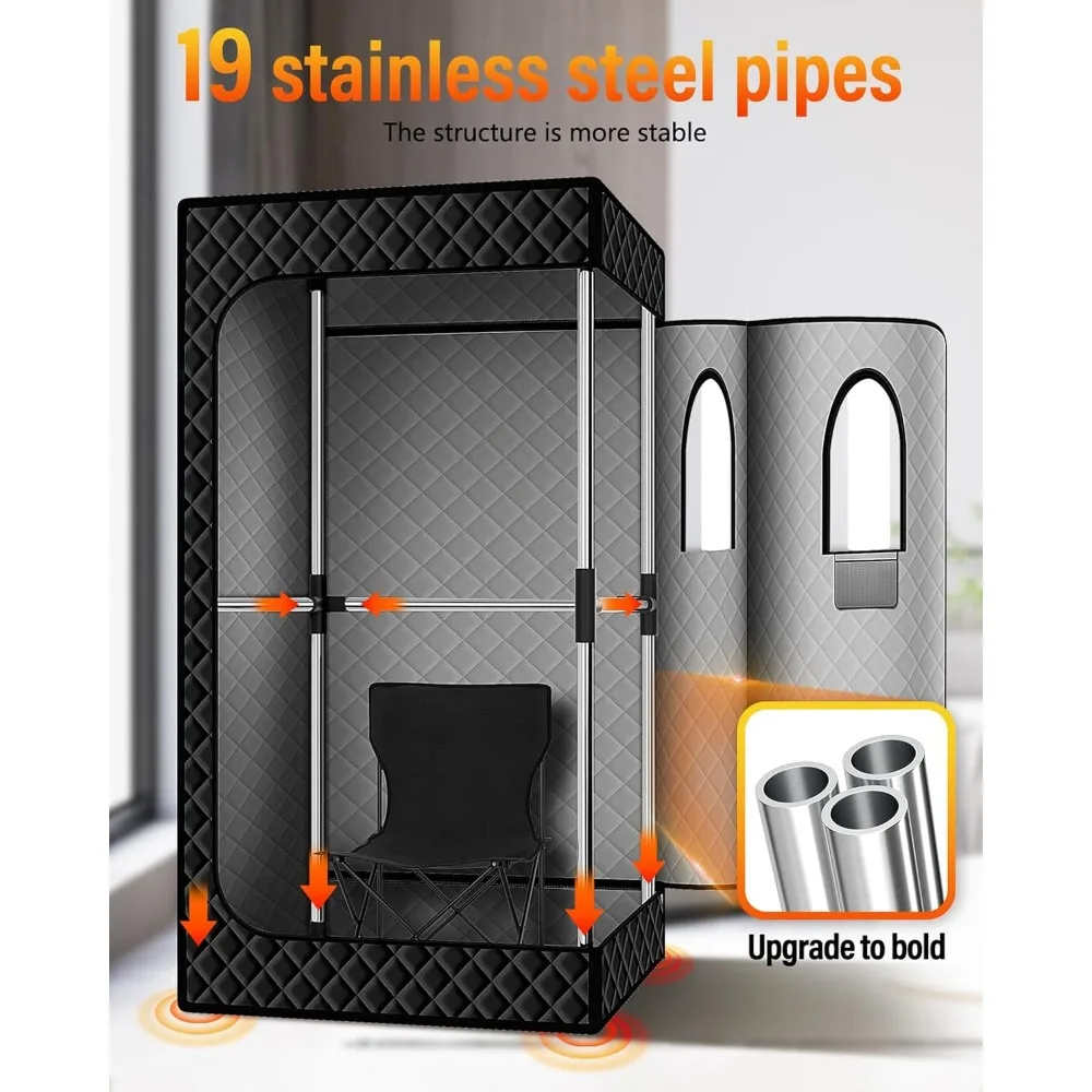 Upgraded Infrared Sauna Box for Relaxation,Detoxification,Portable Steam Sauna for Home with XL Steamer,Folding Chair 6