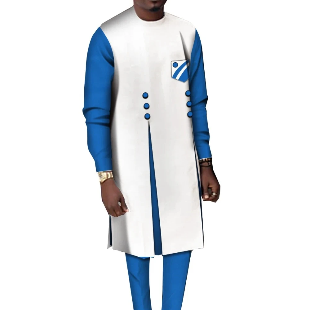 Cotton Riche Men 2 Pieces Pants Sets African Clothes Casual Men Patchwork Top Shirt and Pants Sets African Men Clothes WYN1068