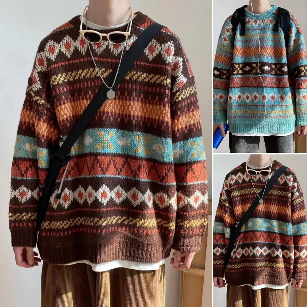 

Stylish Men Sweater Rich Color Colorful Wear-resistant O Neck Elastic Spring Sweater Men Winter Sweater Keep Thermal
