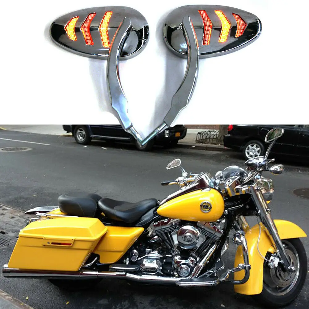 Black NATGIC 1 Pair Universal Motorcycle Rearview Mirror with Led Turn Signal Arrow for Harley 