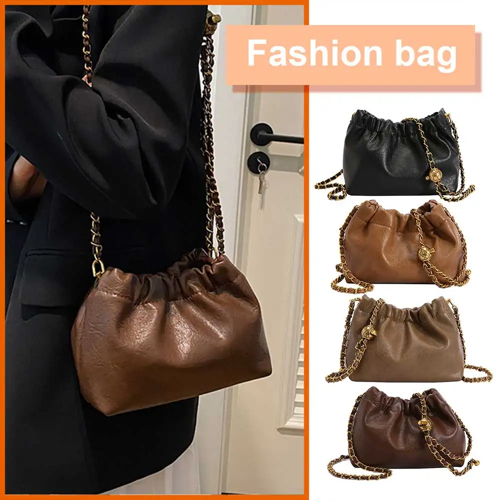 Women Chain Shoulder Bag PU Leather Crossbody Tote Bag Casual Messenger Satchel Sling Girl Purse