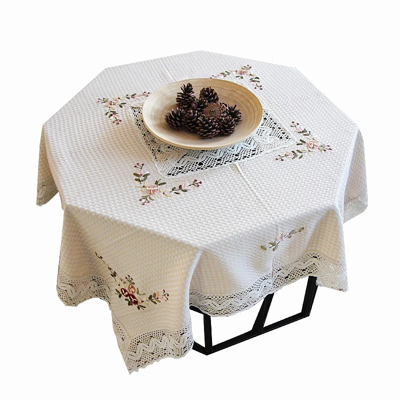 Pure Cotton Handmade Ribbon Embroidered Tablecloth Rectangular Tea Table Towel Square Cover Cloth Country Sle Home Fabric