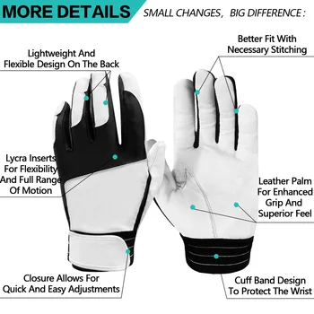 Batting Gloves Men Adult for Baseball Softball Cabretta Leather Batting Glove 1 Pair 2