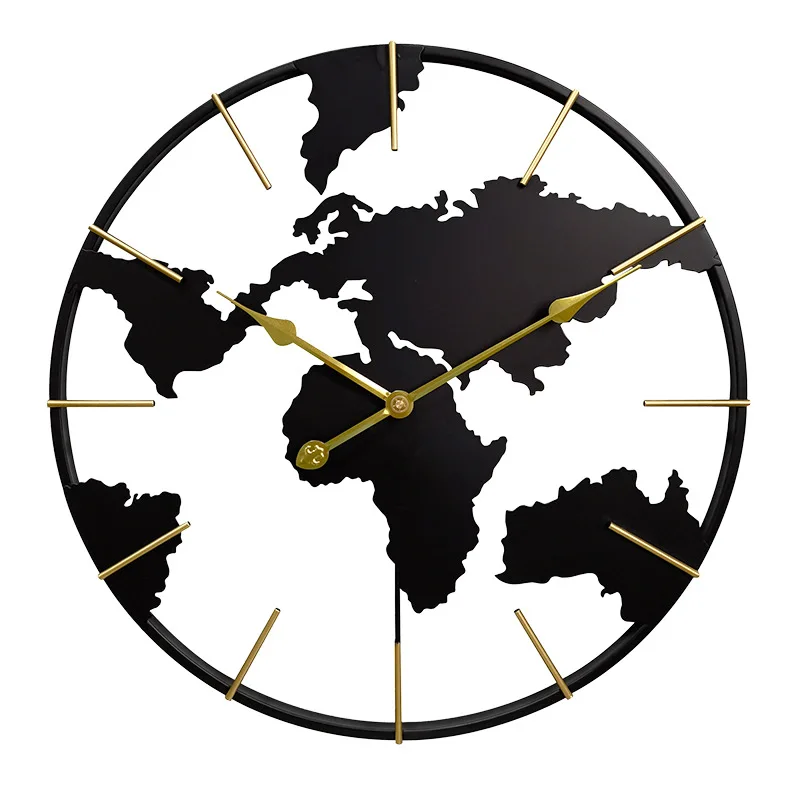 60cm Wall Clock Living Room Round Iron World Map Clocks Modern Desgin