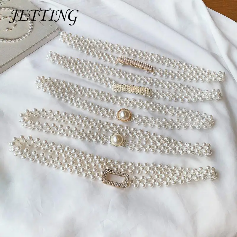 

Women's Elastic Belt With Diamond Decoration All-match Skirt Large Pearl Waist Chain Fashion Casual Luxury Design Girdle