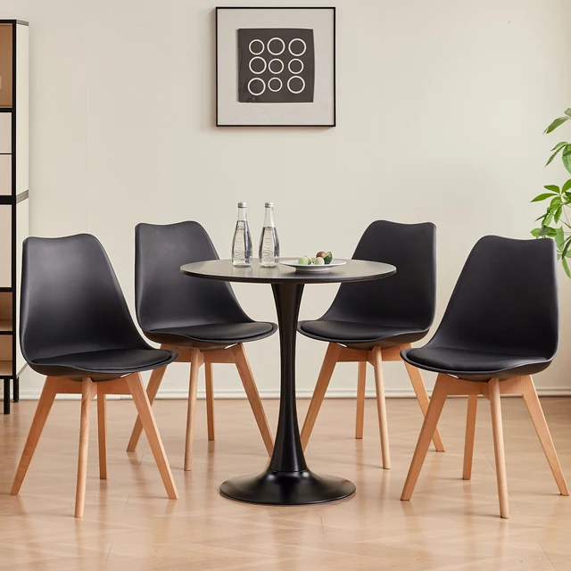Tavolo da pranzo rotondo Elegante tavolo da pranzo con piano a tulipano nordico bianco Tavolo rotondo versatile Cucina Caffè Balcone BIaro/Nero 70 cm 5