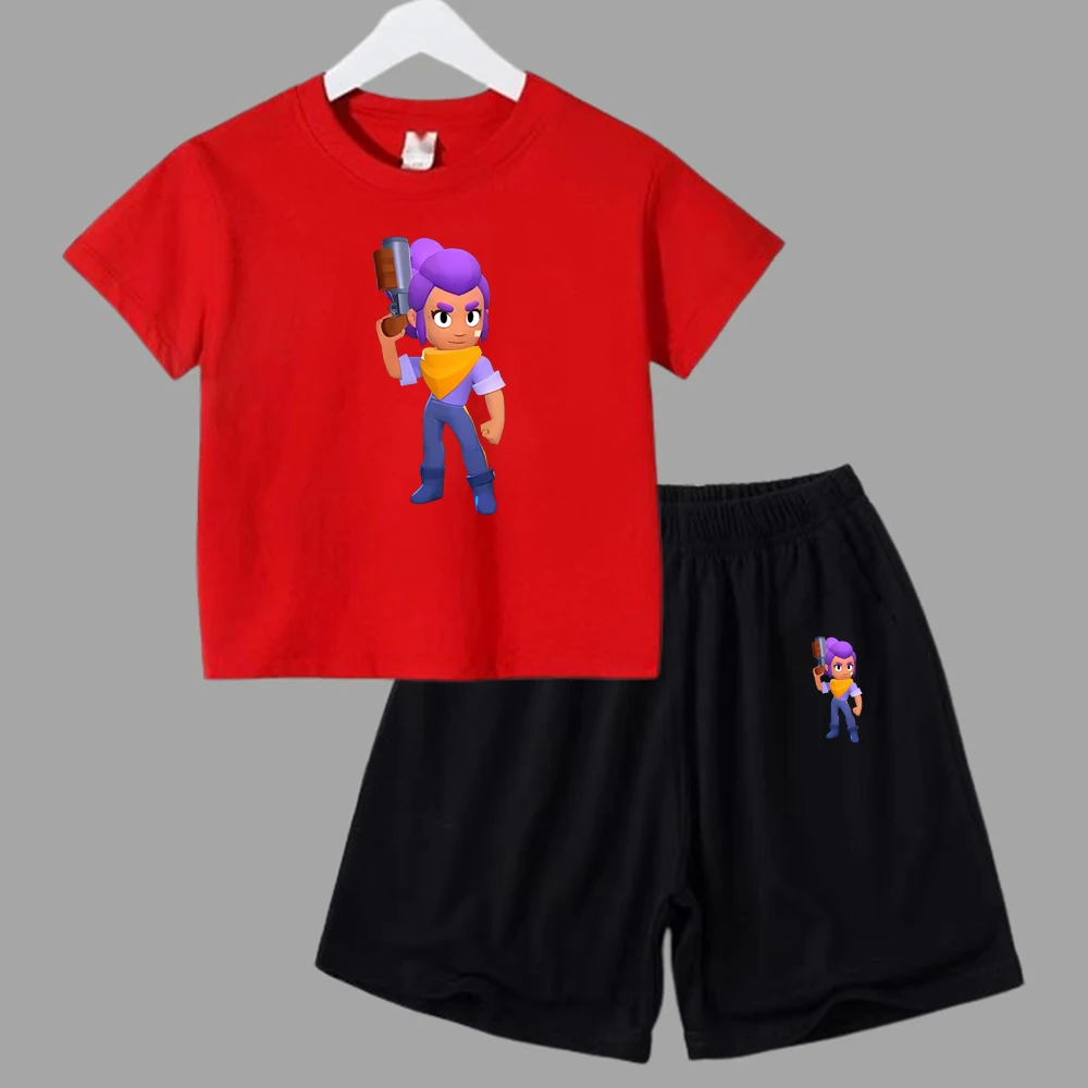 thumbnail image 1 of Conjunto de 2 piezas de camiseta y pantalones cortos divertidos para niños y adolescentes, de algodón, para verano, juego de lucha, Anime, Cosplay, ropa deportiva informal para niño y niña, conjunto p, 1 of 5