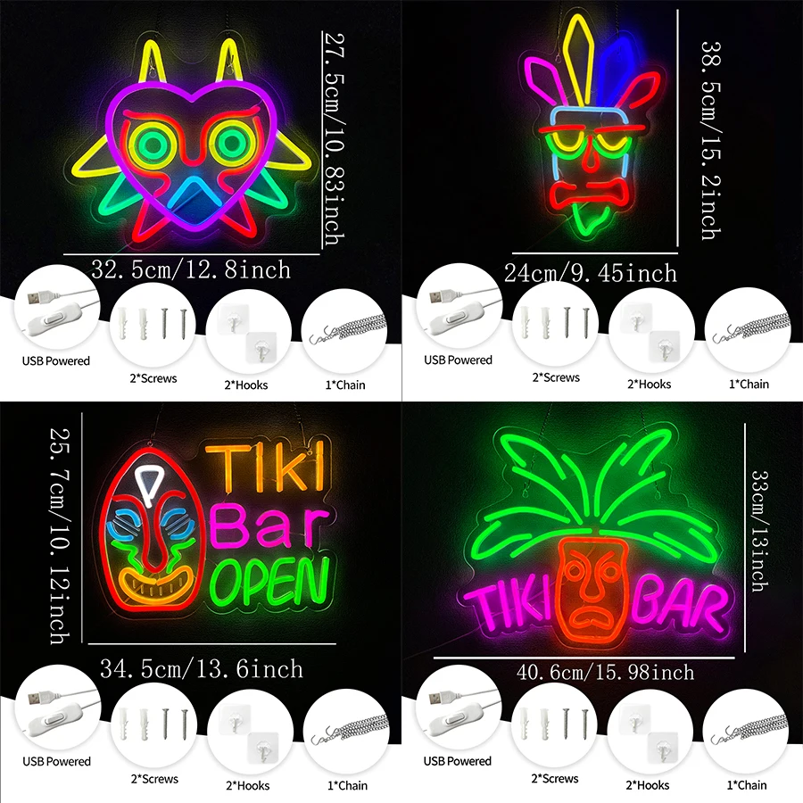 티키 맥주 LED 네온사인, 마스크 아이콘 맥주 바 사업장 장식, 남자들의 은신처, 레스토랑, 파티, 클럽, 아트 벽 램프로 사용됩니다.