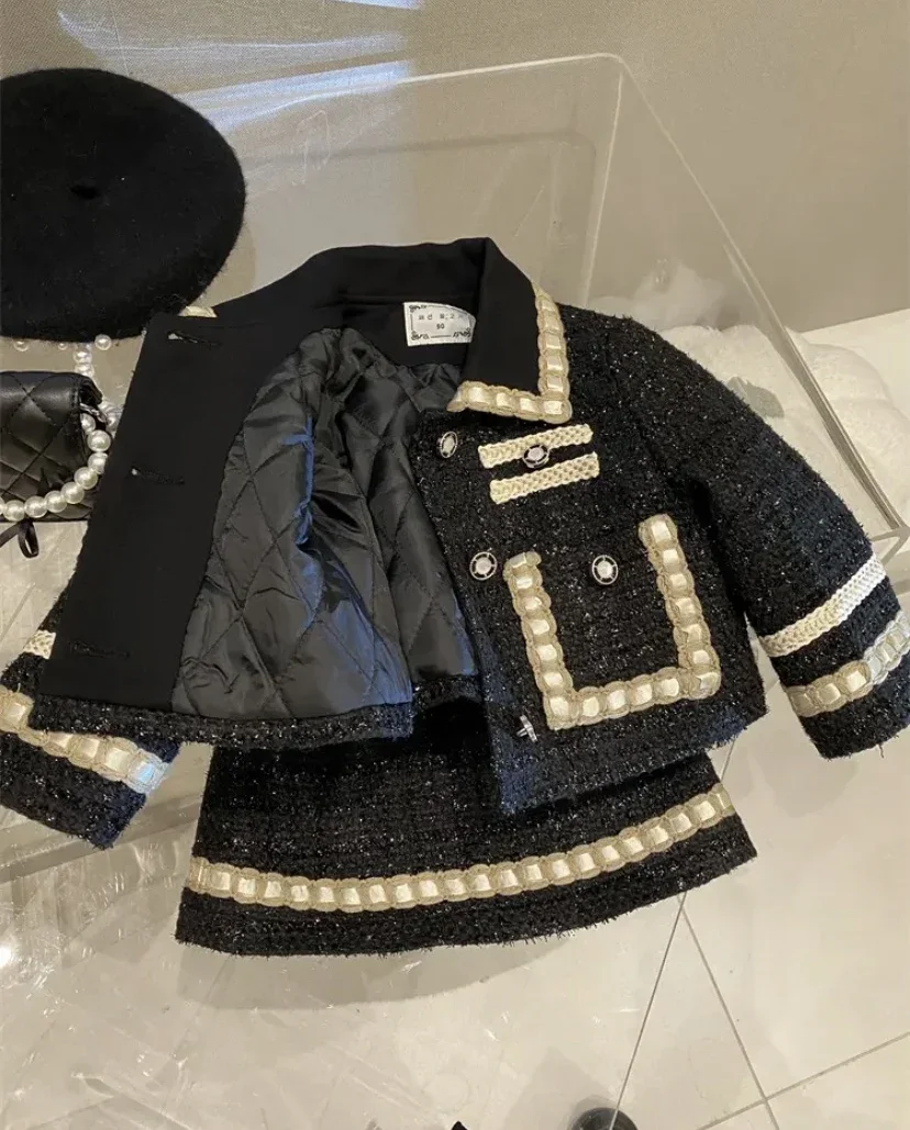 Kids Clothing Set Girls Clothing Set Girl 2 Piece Tweed Set Winter Suit Clothes For 1-10Years Children's Cotton Padded Jacket Coat+Skirt Kids Classic Outfits
