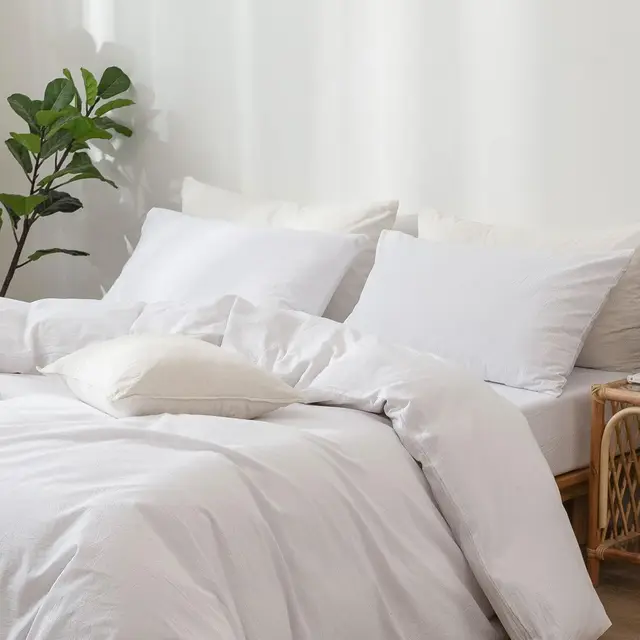 Juego de fundas de almohada estándar, paquete de 1, 100% algodón lavado, textura similar al lino, transpirable, duradero, suave, blanco sólido, sin rellenos 6