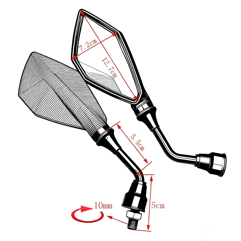 Sleek Red Motorcycle Rearview Mirrors - High-Definition ABS Side Mirrors