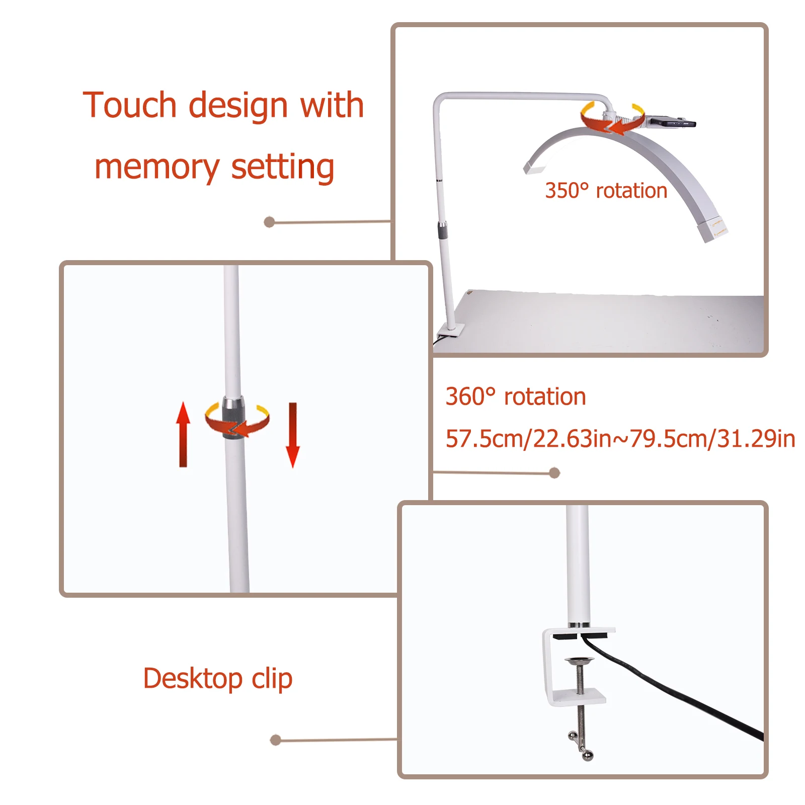 FOSOTO 40W LED Halbmondförmige Lampe mit Metallhalterung und Befestigungsclip, Tischleuchte für Tattoo- und Schönheitssalons – Detail 4