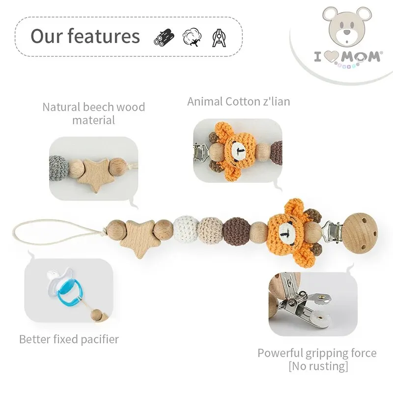 Pacifier clip Baby Crochet Children Pacifier Chain Teething Glue Diy Cartoon Animal Chain Proof Stroller Pendant