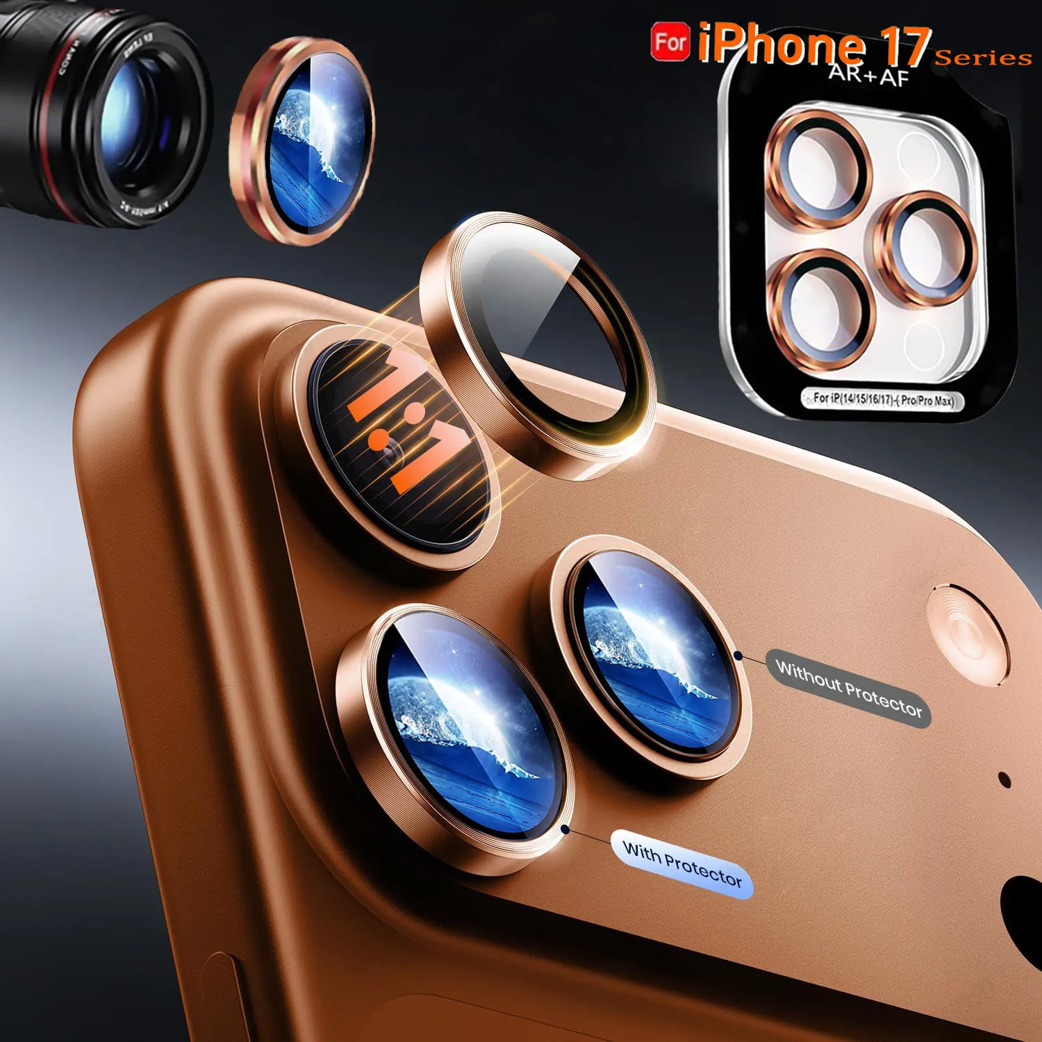 Premium 8K Tempered Glass Camera Lens Protector with Metal Ring