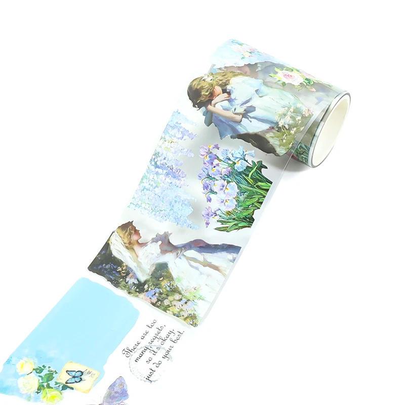2m/롤 아름다운 아가씨 투명 PET 테이프 꽃 마스킹 테이프 3D 크리스탈 잉크 장식 스티커 일기장/스크랩북/저널용