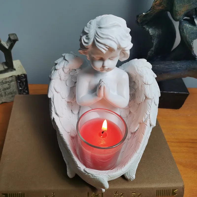 

Resin Angel Statue Lovely Retro Little Angel Candlestick Decoration European-style Home Living Room Candle Cup Decoration