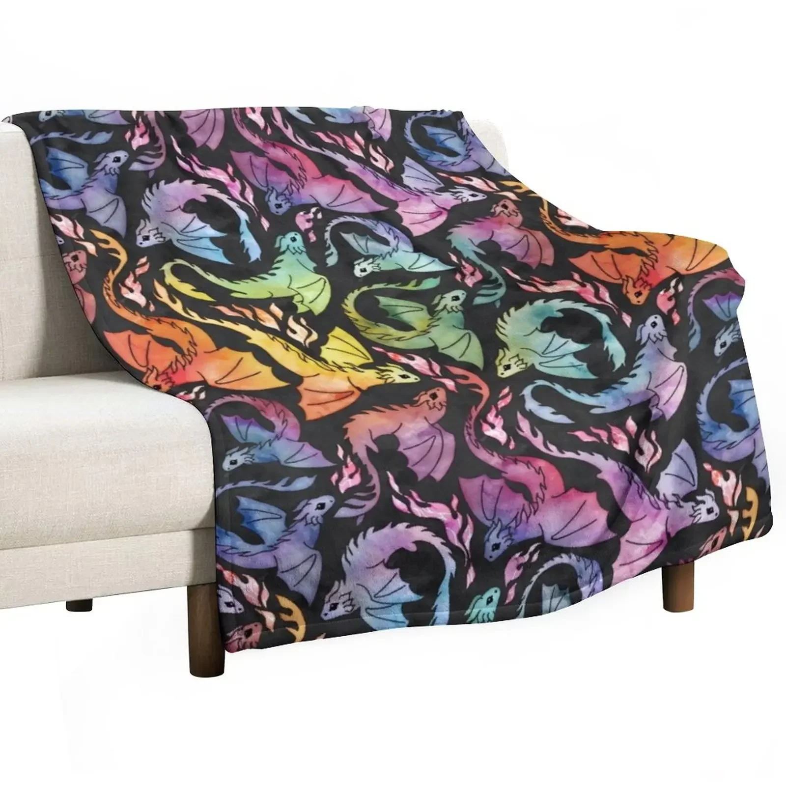 

Dragon fire dark rainbow Throw Blanket Thermal halloween Hairys Blankets