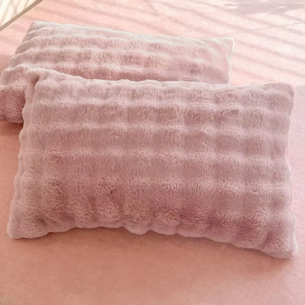 2pcs Practical Fluffy Plush Fur Pillowcase Thickened Rectangular Sleep Pillowcase Warm Stain-resistant Pillow Cover Winter