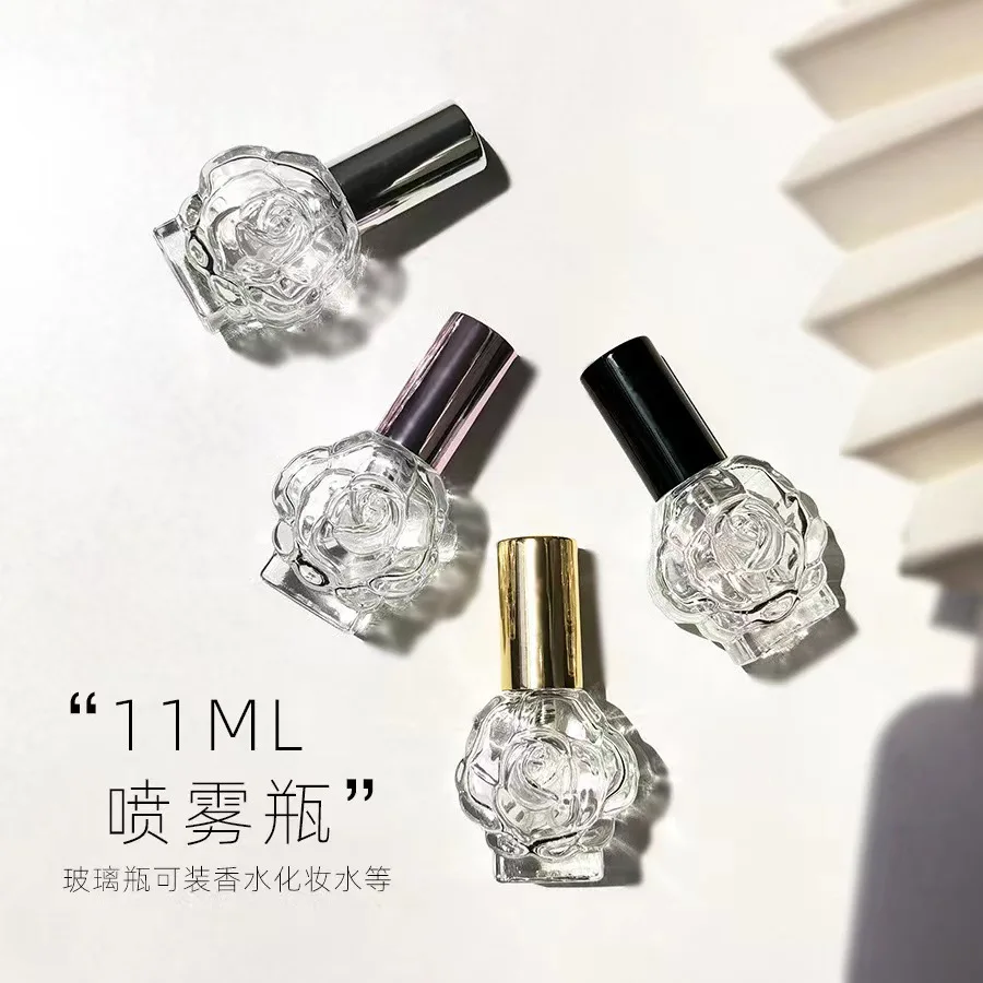 10ML Glass Spray Mini Rose Shape Perfume Bottle Empty Cosmetic Alcohol Container Mist Atomizer Travel Simple Sprayer