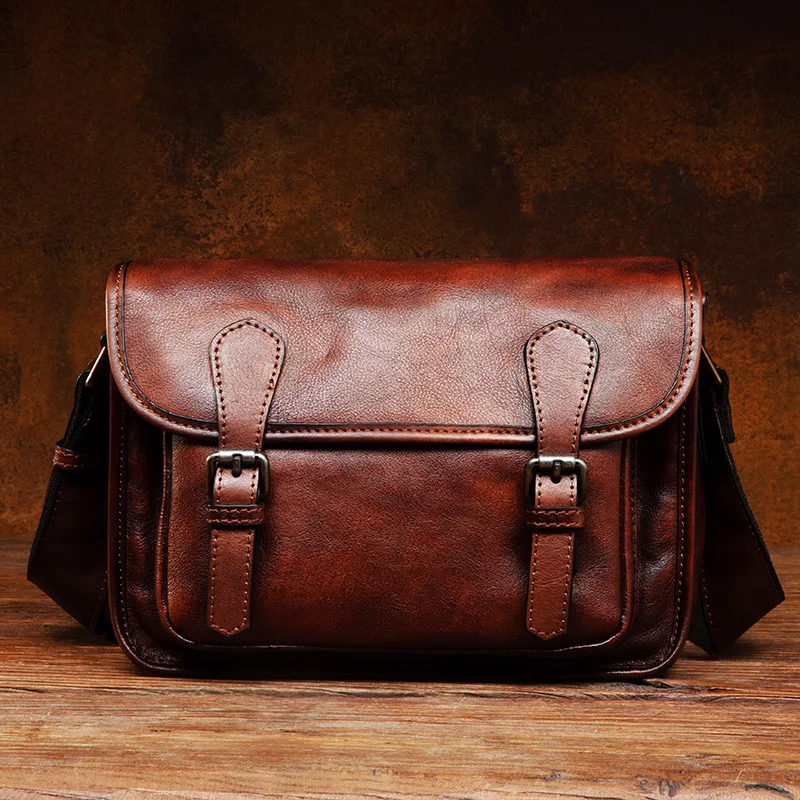 

Vegetable tanned leather handbag hand-painted men's bag leisure leather shoulder bag fashion messenger bag