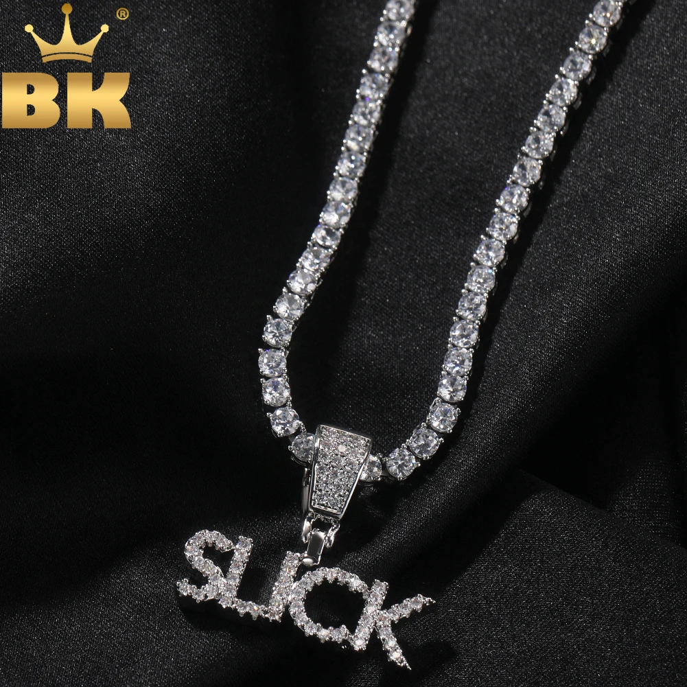 THE BLING KING Custom Mini Initial Letter Pendant Micro Paved CZ Personalized Name Plate Necklace Hiphop Jewelry Gift For Kids