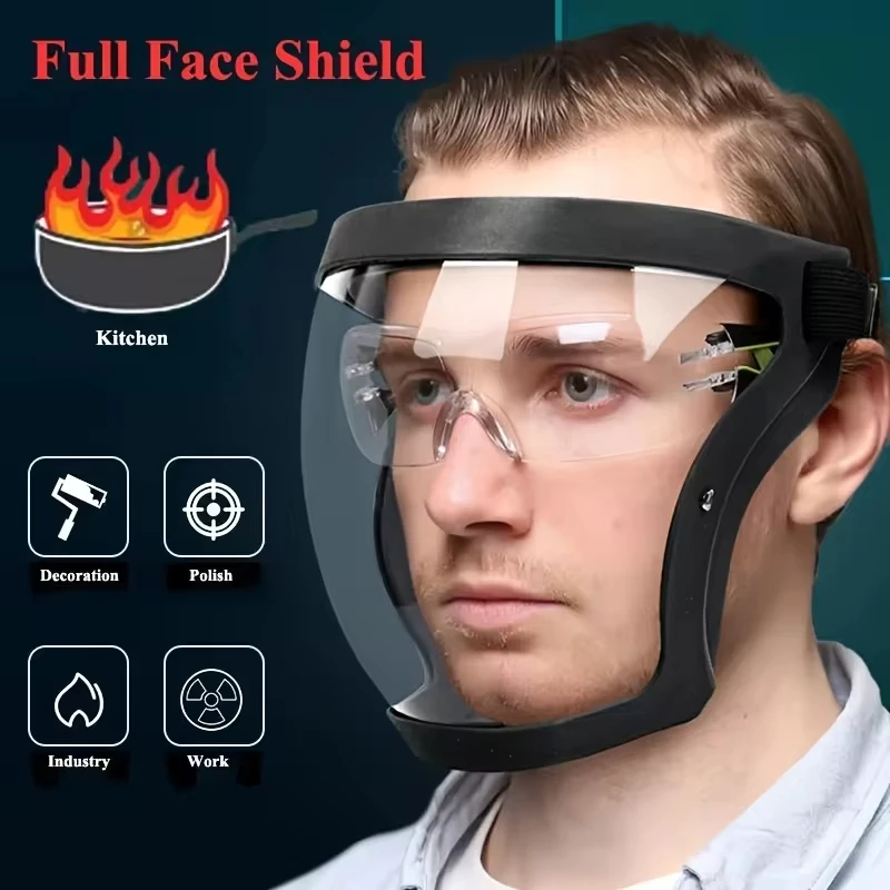 Full-Face Transparent Protection Mask with Adjustable Buckle – Reusable and Heat-Resistant Facial Shield for Safety in Work, Out BEST SELLERS
