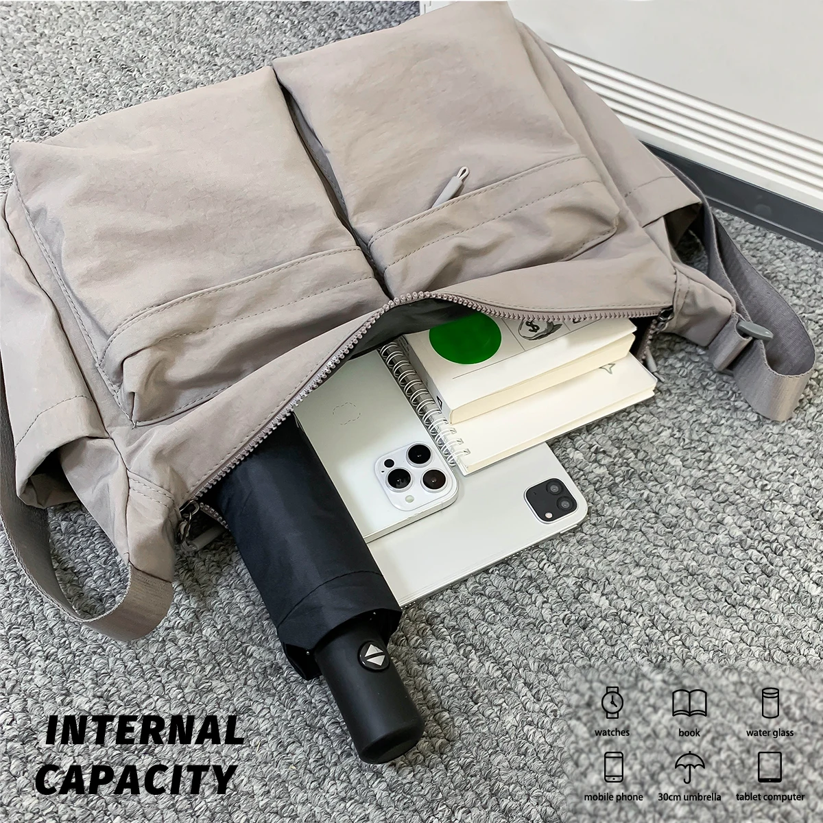 Big Bag Retro Nylon Female Bag Large-Capacity Handbag Commuter Shoulder Bag College Student Class School Bag Tote Bag to School