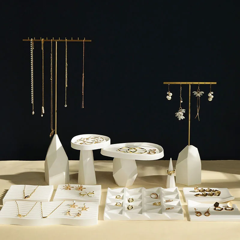 Jewelry display rack, white plaster t-shaped earring ring tray containing jewelry jewelry display photo accessories